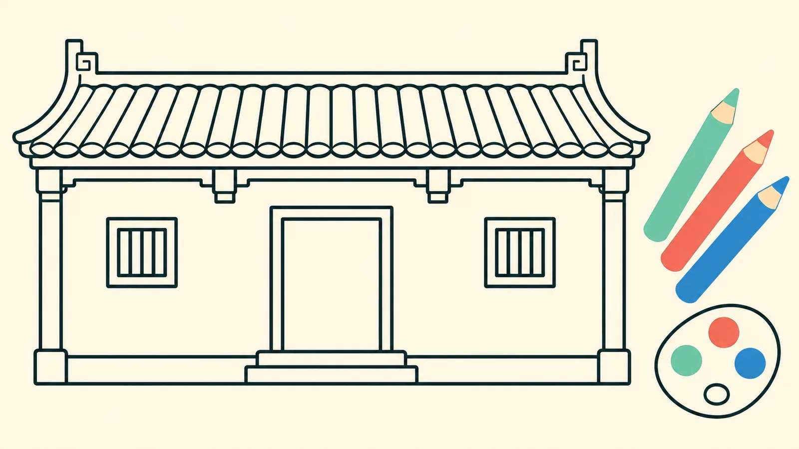歷史建築填色親子工作坊：穿越北都（元朗）主題AI示意圖（非活動實況）