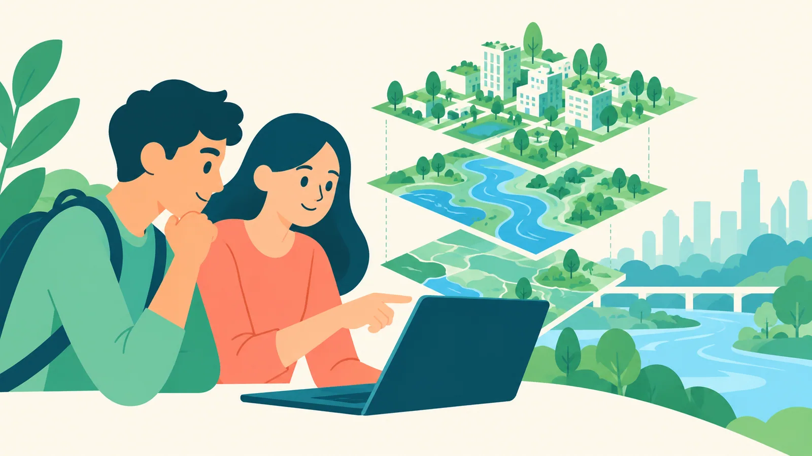 以地圖探索可持續未來—ArcGIS故事地圖應用比賽2027主題原創示意圖（非活動實況） AI 原創示意圖，並非活動實況。